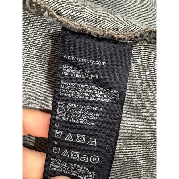 Tommy Hilfiger Jacket Womens XL Dark Wash Denim Trucker Button Front Blue - Picture 10 of 11